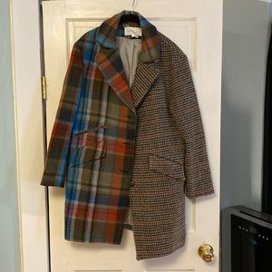 Veronica Beard India Dickey Mixed Plaid Wool Blend Coat Size L EUC